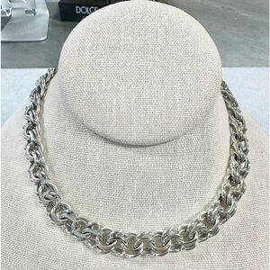 Vintage Signed Reinad Heavy Silver Tone Link Choker Necklace